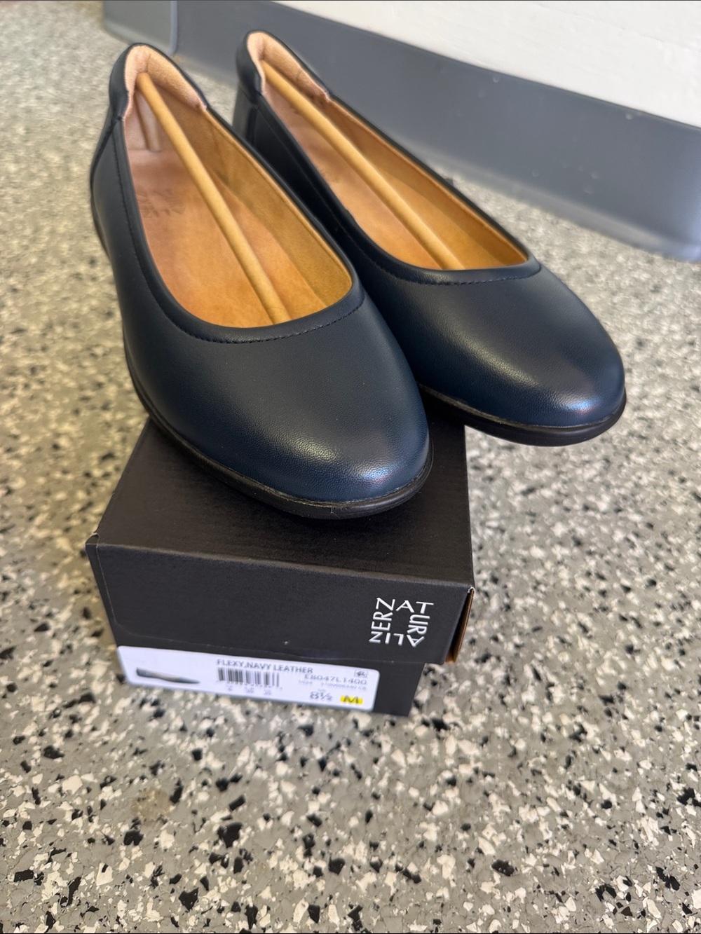 Naturalizer Navy Leather Ballet Flats - Rounded Toe